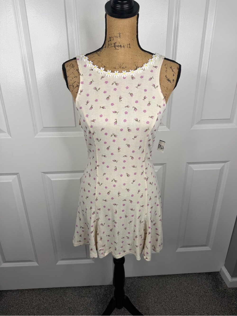 Free People Size S Ivory Floral Daisy Trim Mini Dress NWT - Picture 2 of 13